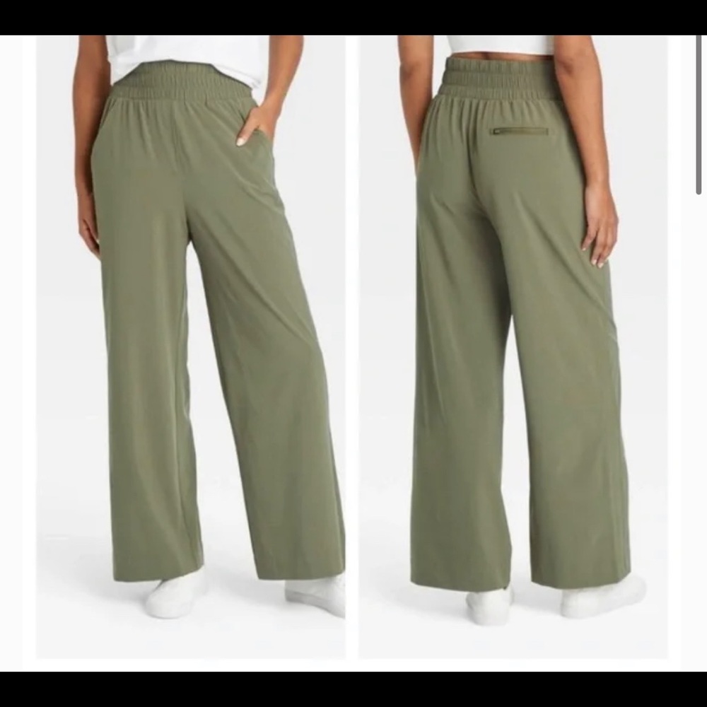 All In Motion High Rise Wide Leg Pants NWT Sz XS XL Green Tan